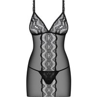 Negligé plus String „Lucita“ in schwarzer feiner Transparenz